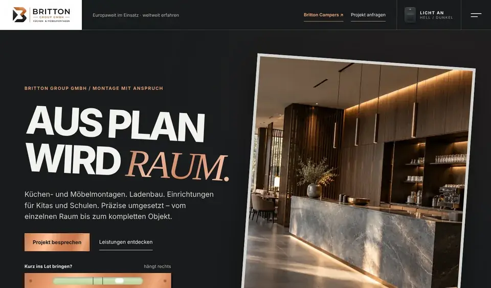 Startseite der Britton Group GmbH: Aus Plan wird Raum.