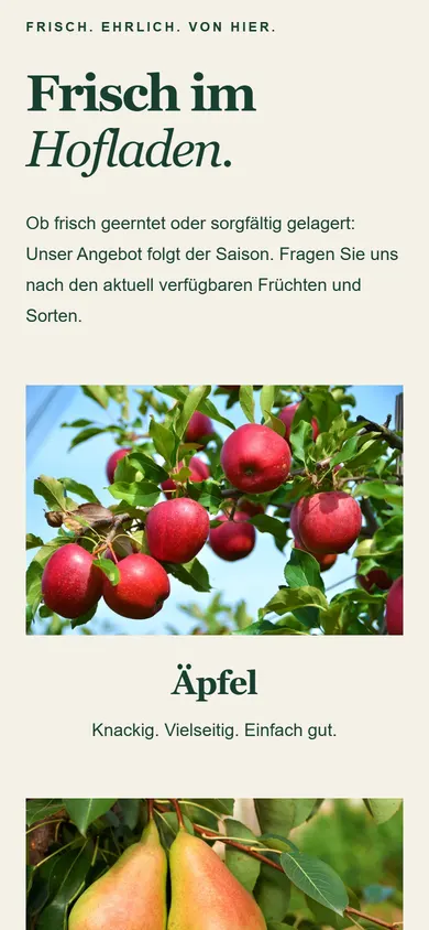 Handy: Frisch im Hofladen mit Äpfeln und Birnen