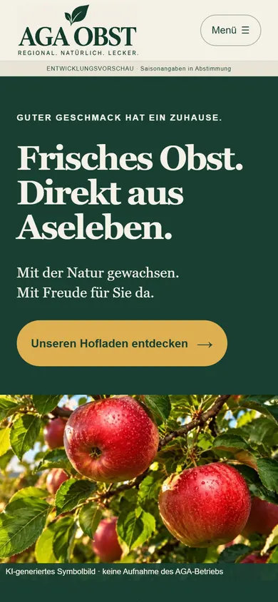 Neue Startseite von AGA OBST am Handy