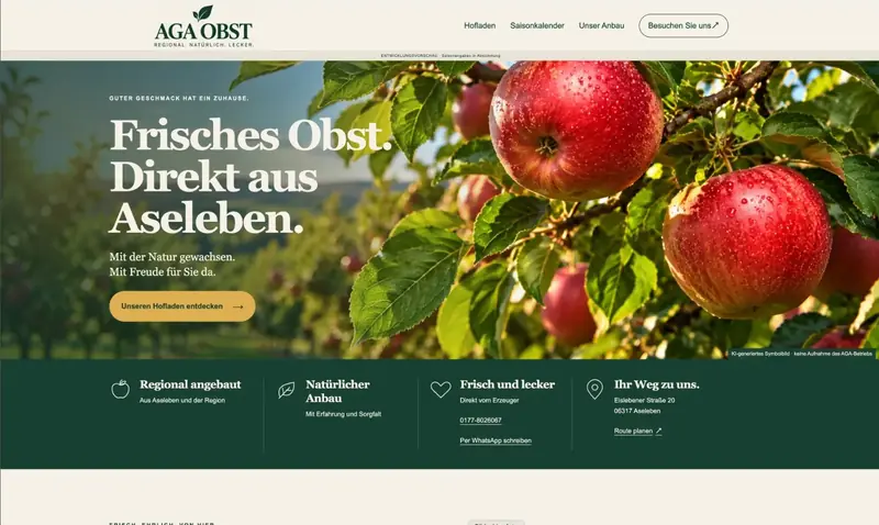 Neue Startseite von AGA OBST am Laptop